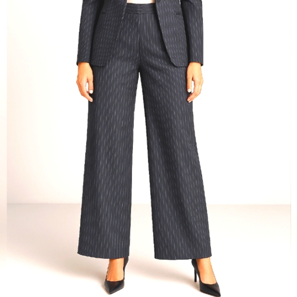 Travis Ayers Striped Wide Leg Dress Pants Gray 8